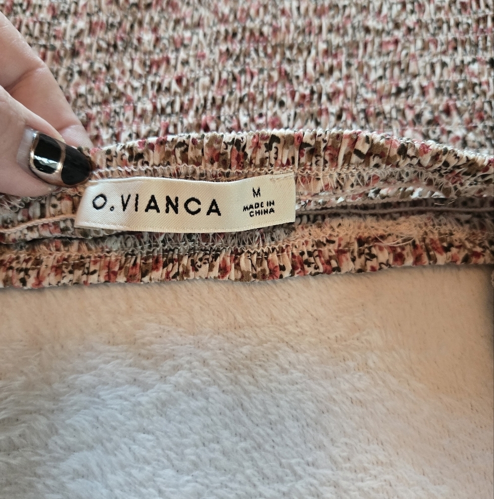 OVianca M Pink/Brwn Smocked Y2K Crop Top Puffy Sleeve 🌸Peasant Prairie❤️ Flirty - Picture 7 of 10